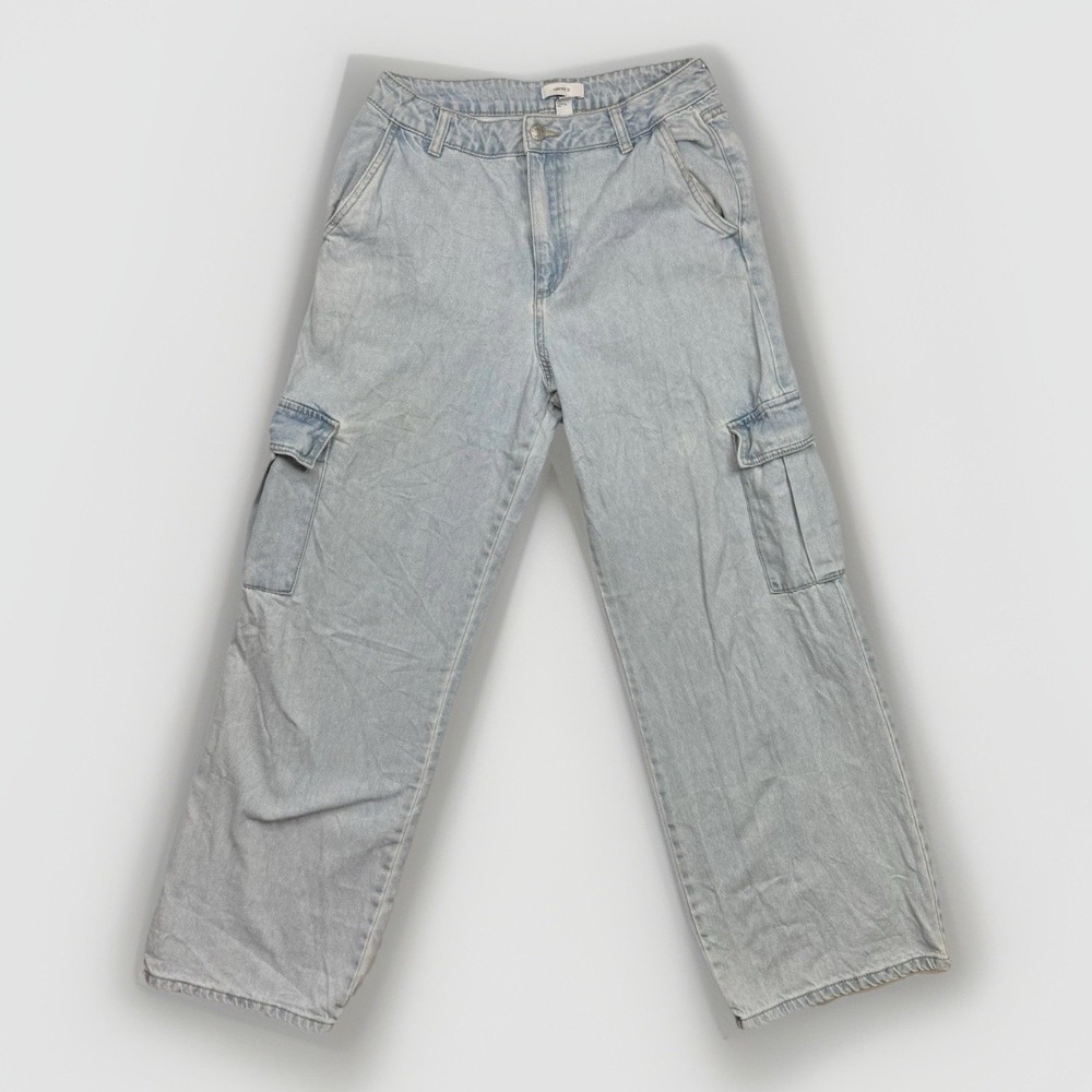 Forever 21 Cargo Utility Jeans Y2K Streetwear Light Wash Baggy Wide Fits 29x30
